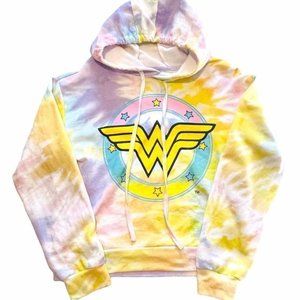 DC Comics Wonder Woman Purple Blue Yellow Pastel  Tie Dye Hoodie Sweater  SZ M